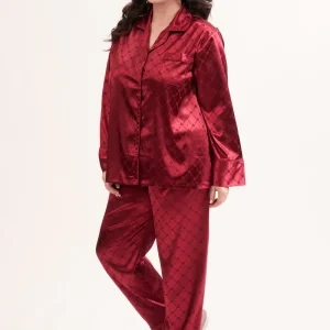 Satinpyjamas 2-set mörkröd