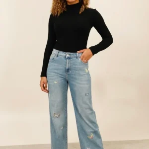 Jeans wide leg med fjärilar blå