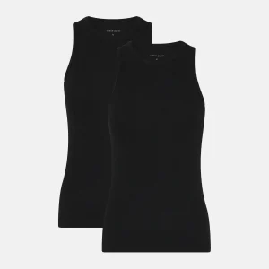 2-pack svart ribbat linne i bambu