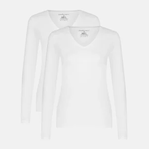 Liv bambu v-ringad långärmad t-shirt - vit 2-pack