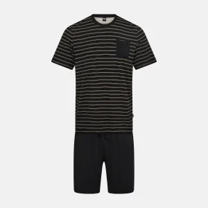 Pyjamasshorts i mörkgrå bambu med ränder