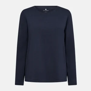 Marinblå långärmad T-shirt i bambu med rund hals