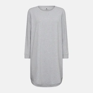 Långärmad T-shirtklänning i bambu ljusgrå