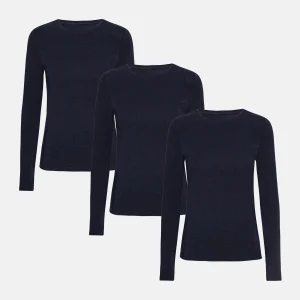 3-pack marinblå långärmad t-shirt