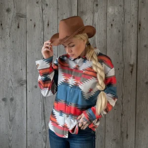 rebell Ranch Heritage dusty  Shirt i inka mönster  western tunnare modell