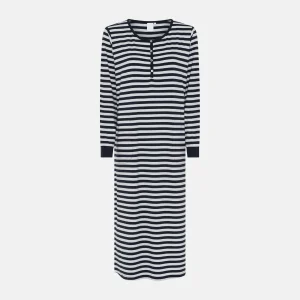 Bea långärmad bambu nattlinne - svart/vit randig