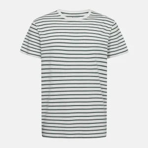 Grön/vit randig bambu t-shirt med rund hals