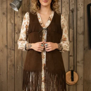 Rebell äkta mocka väst  vintage fransväst medium/L