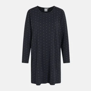 Bea långärmad bambu nattklänning navy med prickar