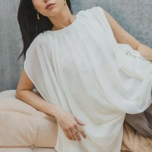 Blus med capeärmar offwhite