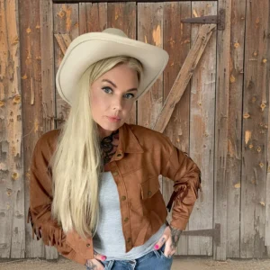 Rebell fransjacka brun knappar