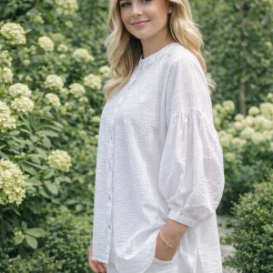 Blus bäckebölja randig rosa/vit