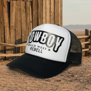 Rebell keps trucker cowboy svart/vit wildwest