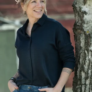 Trikåskjorta i lin och bomull