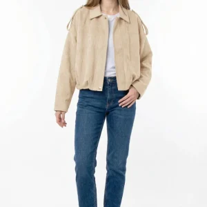 Jacka med mockalook beige